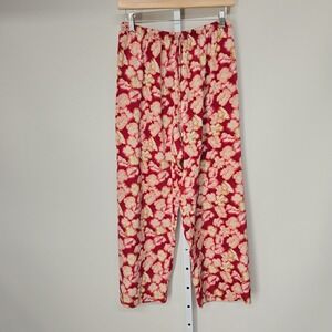 Natori Women Red Pink Floral Print Pajama Pants Medium Elastic Waist Drawstring